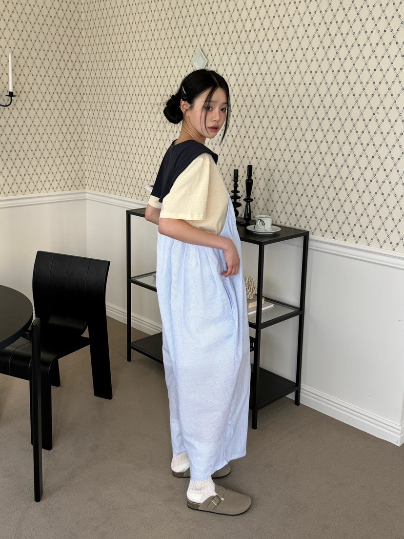 MAISONDEGLORY韓國直郵㊣女裝新款推薦休閑25春夏背帶褲條紋MAISON DE GLORY背帶褲