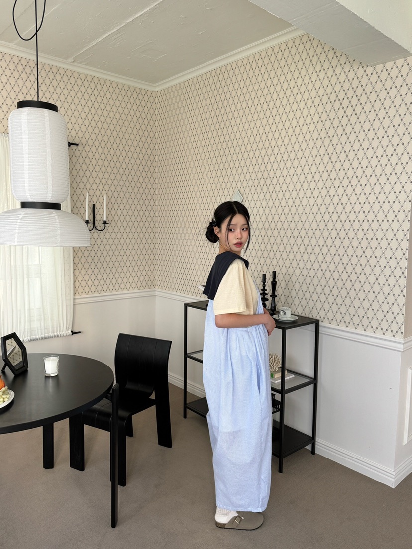 MAISONDEGLORY韓國直郵㊣女裝新款推薦休閑25春夏背帶褲條紋MAISON DE GLORY背帶褲