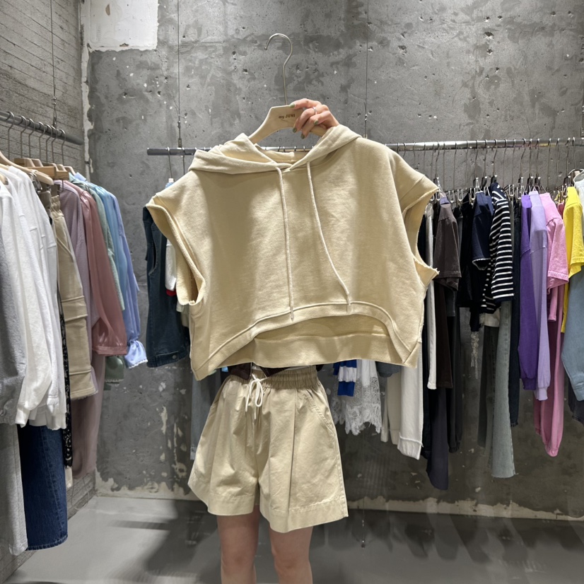 JUNI韓國直郵㊣女裝新款休閑時尚熱賣推薦25春夏吊帶背心兜帽my juni吊帶/背心