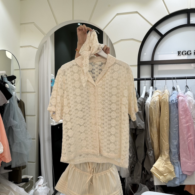 EGG IS韓國直郵㊣女裝新款時尚熱賣推薦25春夏休閑襯衫蕾絲衫EGG IS襯衫/蕾絲衫