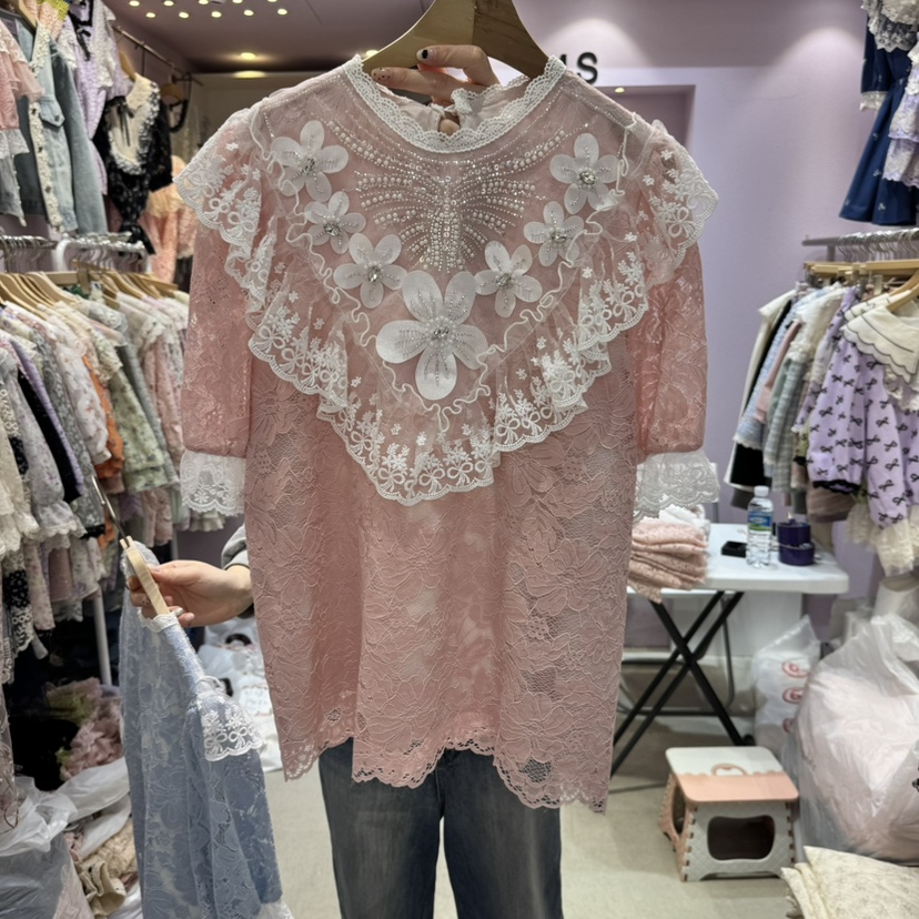 MS韓國直郵㊣東大門實拍女裝新品時尚推薦人氣休閑襯衫蕾絲衫MS襯衫/蕾絲衫圖色2