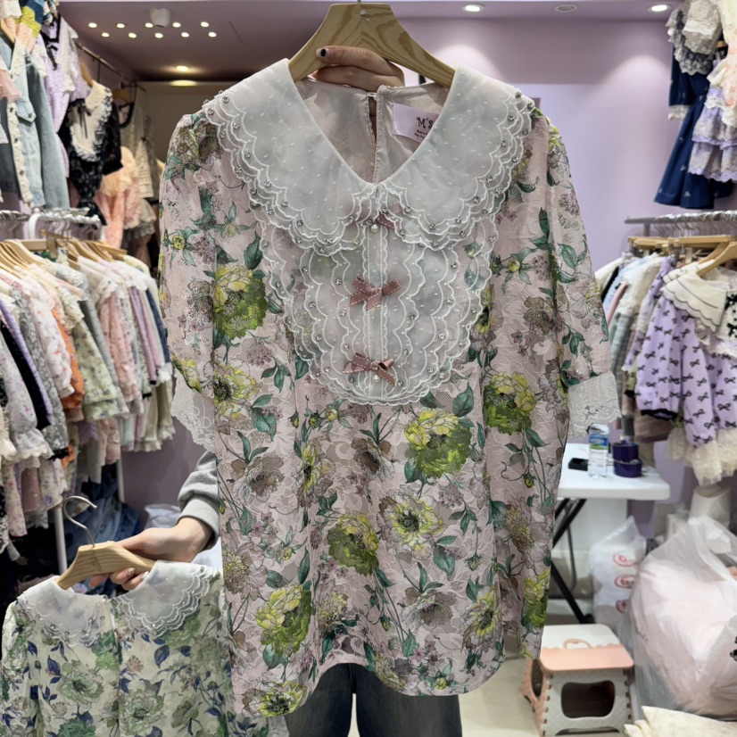 MS韓國直郵㊣東大門實拍女裝新品休閑時尚人氣25春夏襯衫蕾絲衫MS襯衫/蕾絲衫圖色2