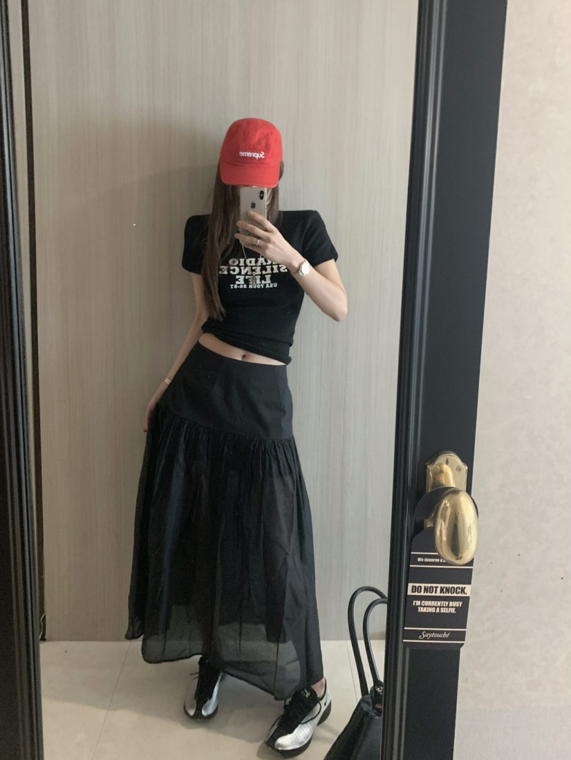 VIRKIN韓國直郵㊣女裝新品時尚人氣推薦25春夏半身裙中短裙透視VIRKIN半身裙/中短裙