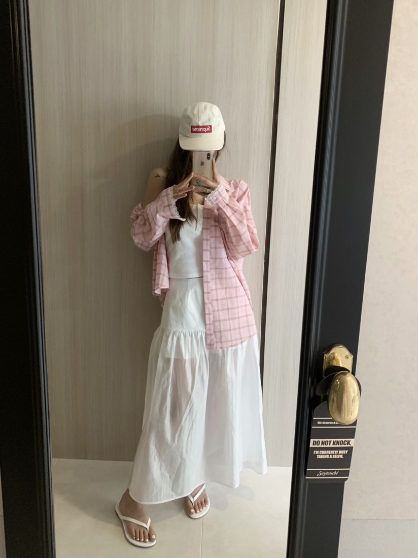 VIRKIN直郵韓國代購㊣女裝新品休閑熱賣襯衫蕾絲衫格紋蕾絲VIRKIN襯衫/蕾絲衫