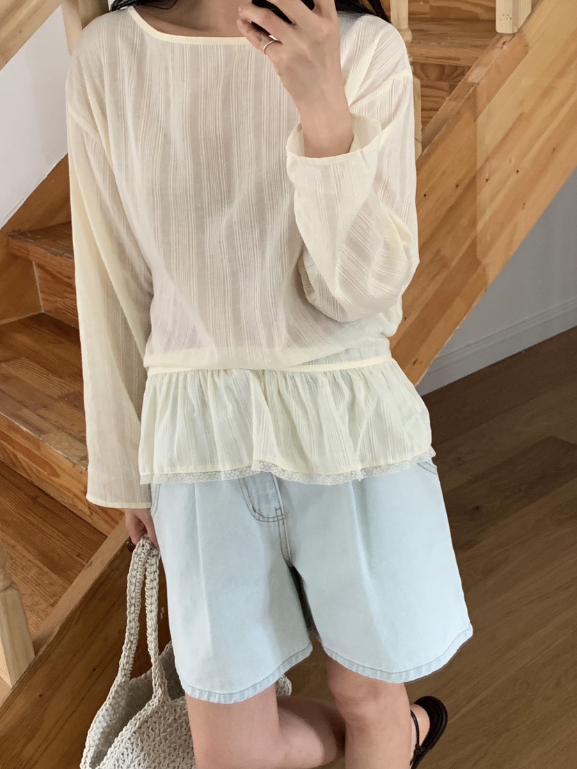 MURR直郵韓國代購㊣女裝新品時尚熱賣休閑人氣推薦襯衫蕾絲衫MURR襯衫/蕾絲衫