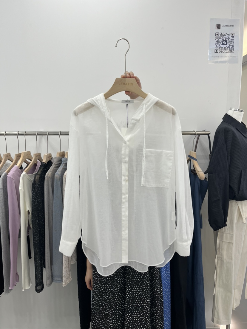 LEMATIN直郵韓國代購㊣女裝新品休閑時尚25春夏襯衫蕾絲衫連帽LEMATIN襯衫/蕾絲衫圖色2