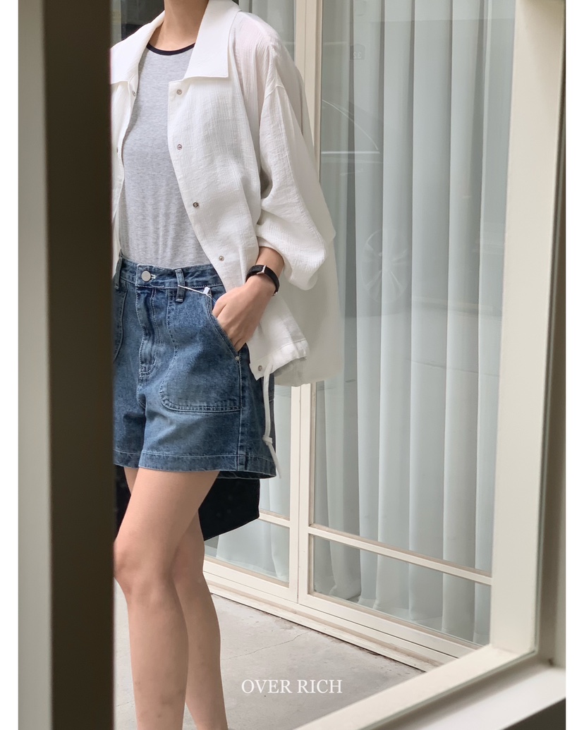 OVER RICH韓國直郵㊣女裝新款時尚人氣推薦休閑25春夏短褲口袋OVER RICH短褲