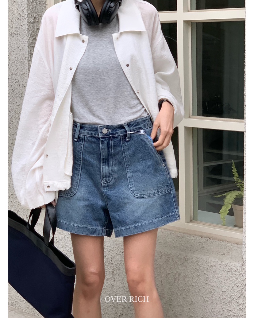 OVER RICH韓國直郵㊣女裝新款時尚人氣推薦休閑25春夏短褲口袋OVER RICH短褲