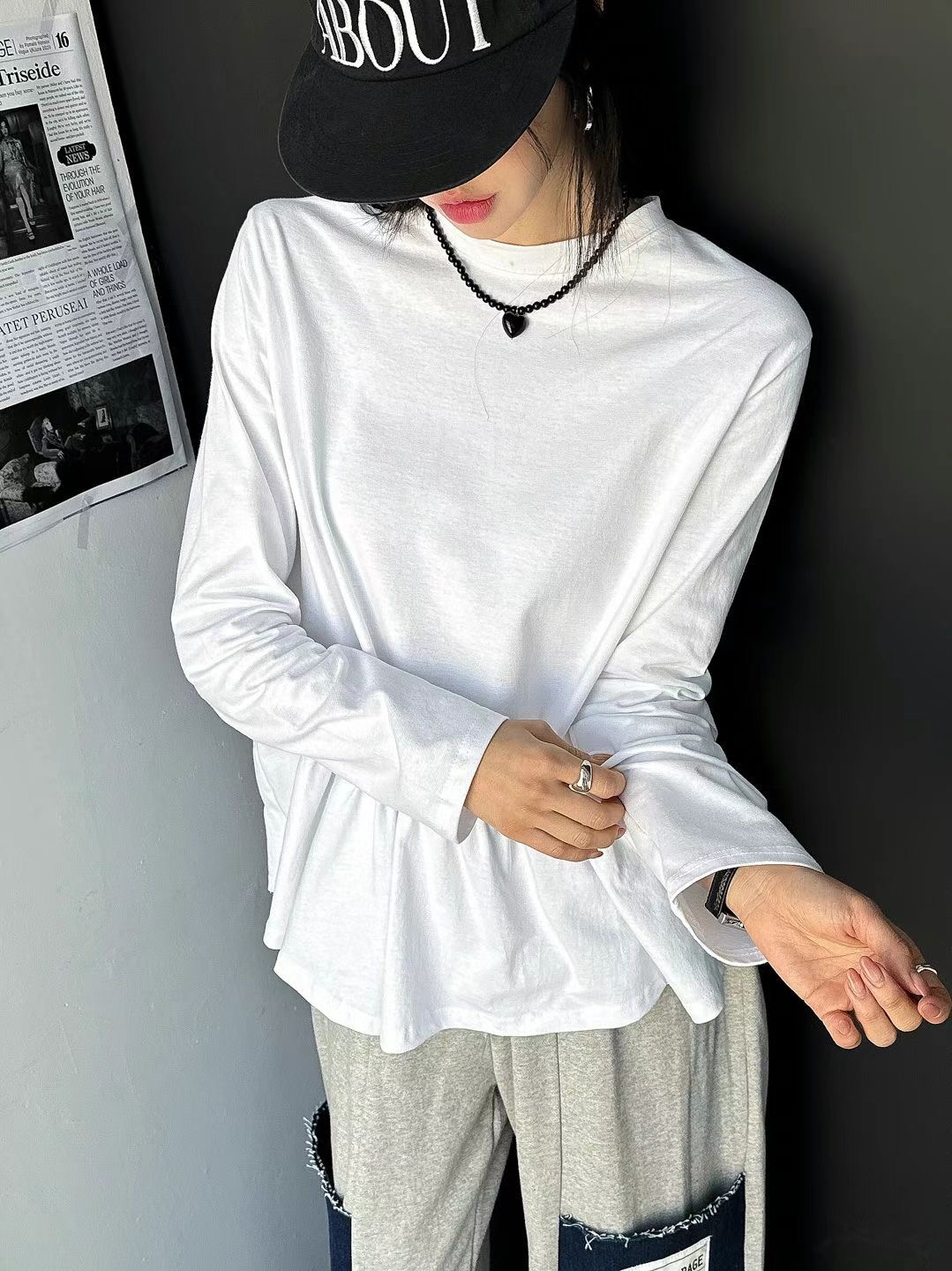 QUEENS MADE直郵韓國代購㊣女裝新款時尚推薦人氣休閑長袖T恤QUEENS MADE長袖T恤