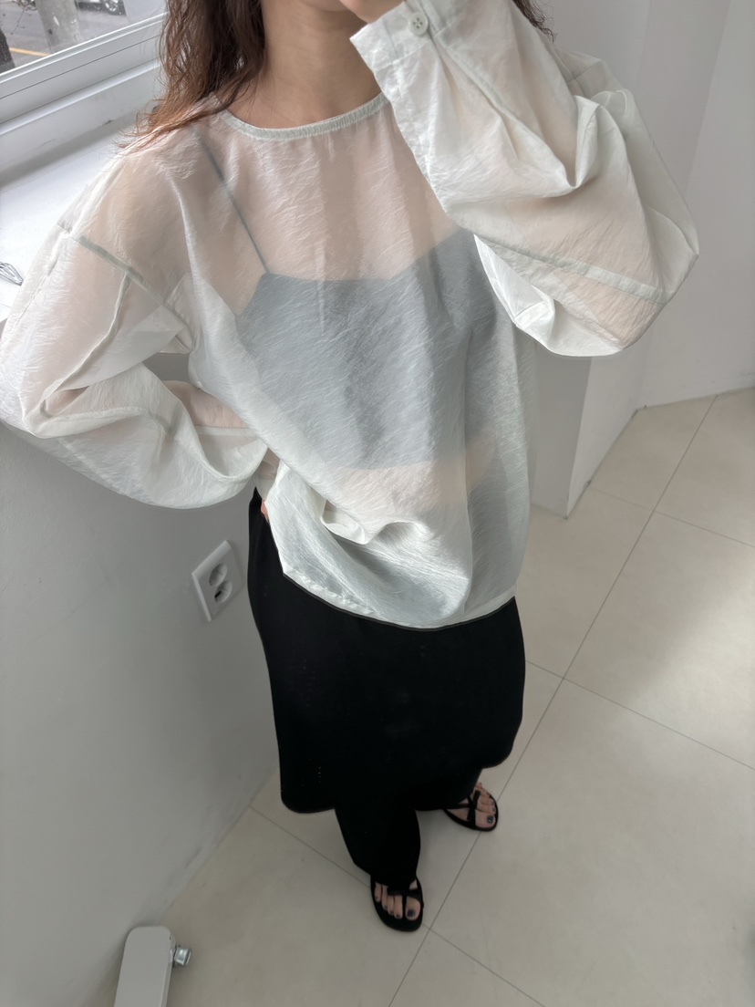 HOME GROUND直郵韓國代購㊣女裝新款25春夏襯衫蕾絲衫透明HOME GROUND襯衫/蕾絲衫