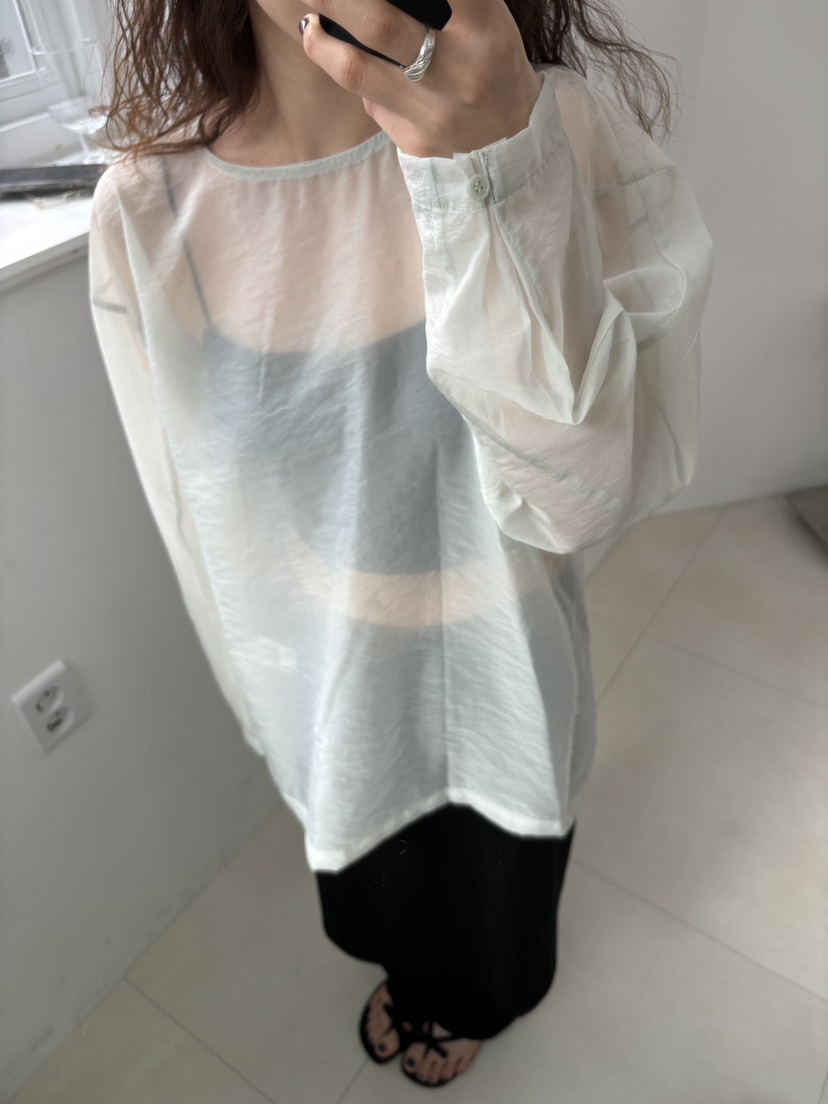 HOME GROUND直郵韓國代購㊣女裝新款25春夏襯衫蕾絲衫透明HOME GROUND襯衫/蕾絲衫