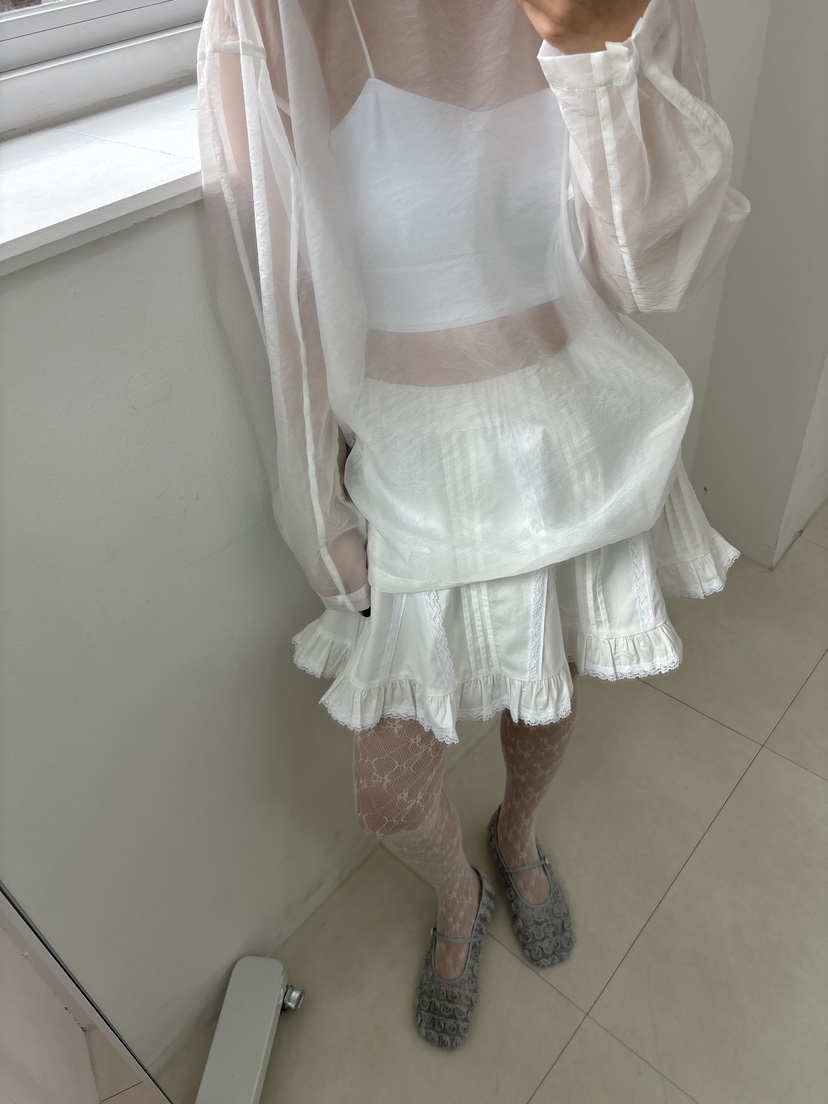 HOME GROUND直郵韓國代購㊣女裝新款25春夏襯衫蕾絲衫透明HOME GROUND襯衫/蕾絲衫