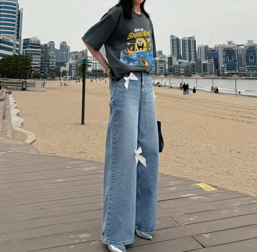 PARSLEY韓國直郵㊣女裝新款休閑25春夏人氣時尚牛仔褲蝴蝶結Daze牛仔褲