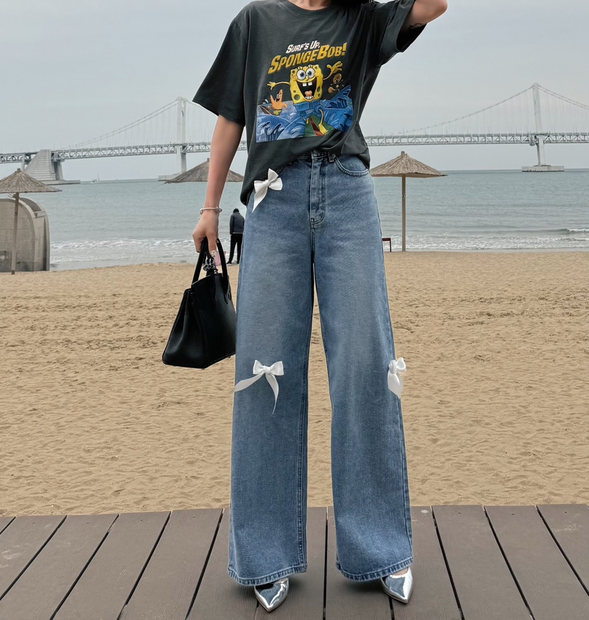 PARSLEY韓國直郵㊣女裝新款休閑25春夏人氣時尚牛仔褲蝴蝶結Daze牛仔褲