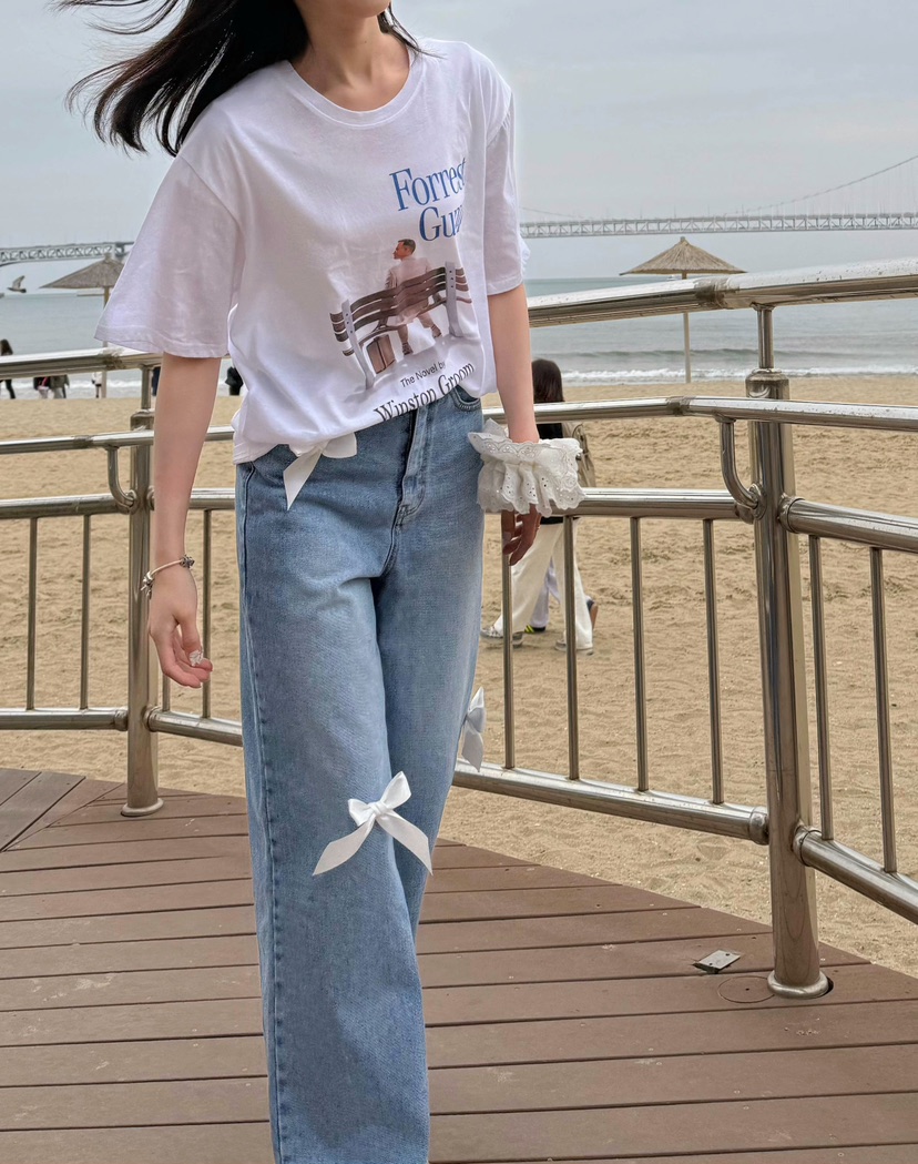 PARSLEY韓國直郵㊣女裝新款休閑25春夏人氣時尚牛仔褲蝴蝶結Daze牛仔褲