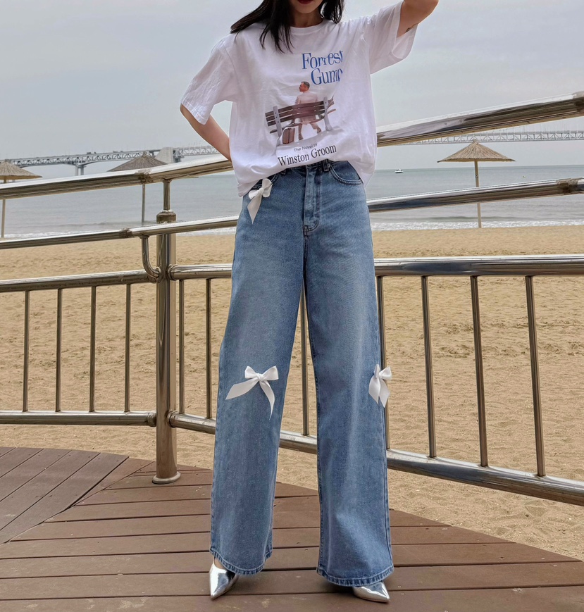 PARSLEY韓國直郵㊣女裝新款休閑25春夏人氣時尚牛仔褲蝴蝶結Daze牛仔褲