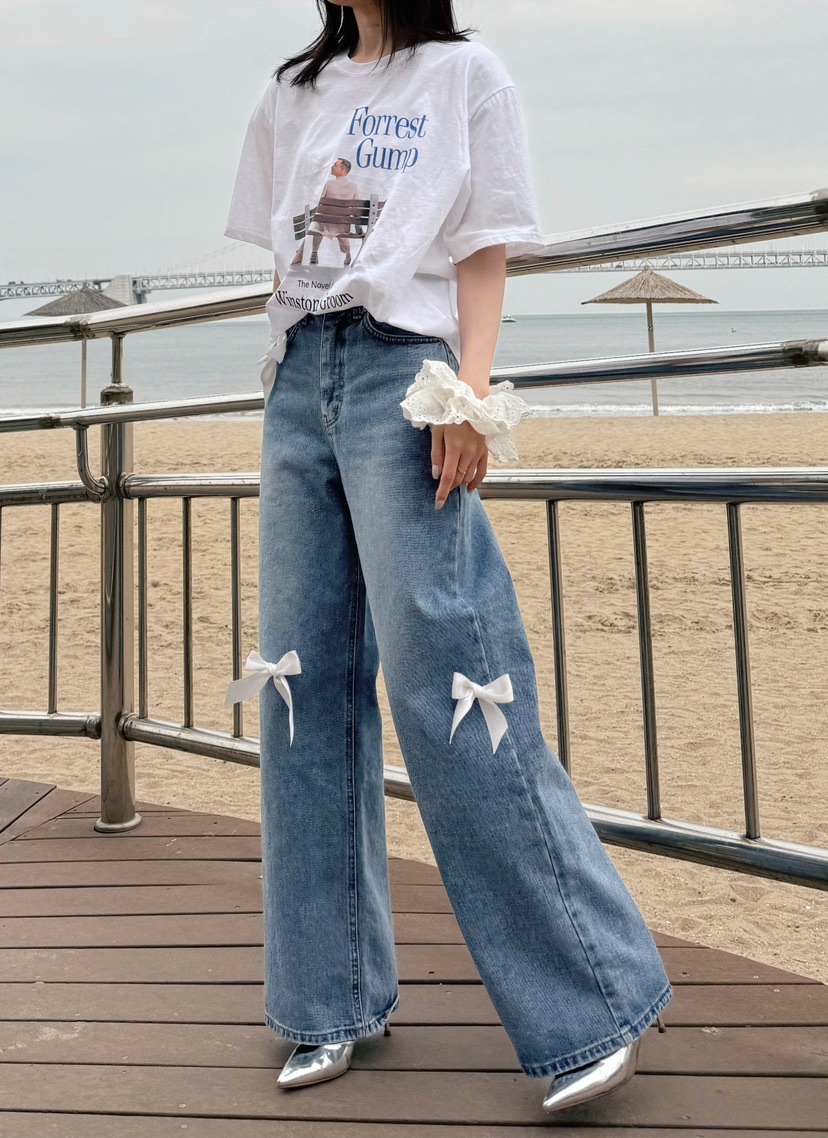 PARSLEY韓國直郵㊣女裝新款休閑25春夏人氣時尚牛仔褲蝴蝶結Daze牛仔褲