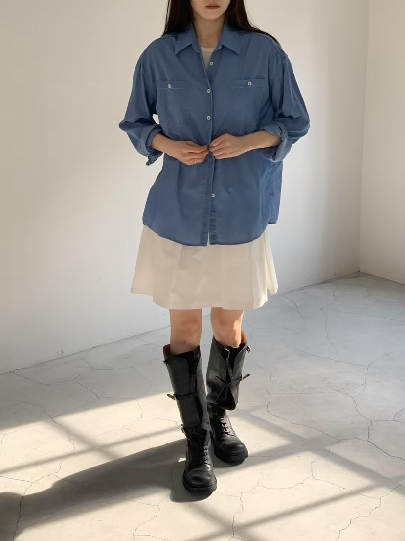 TAF韓國直郵㊣東大門實拍女裝新品熱賣25春夏襯衫蕾絲衫口袋TAF襯衫/蕾絲衫
