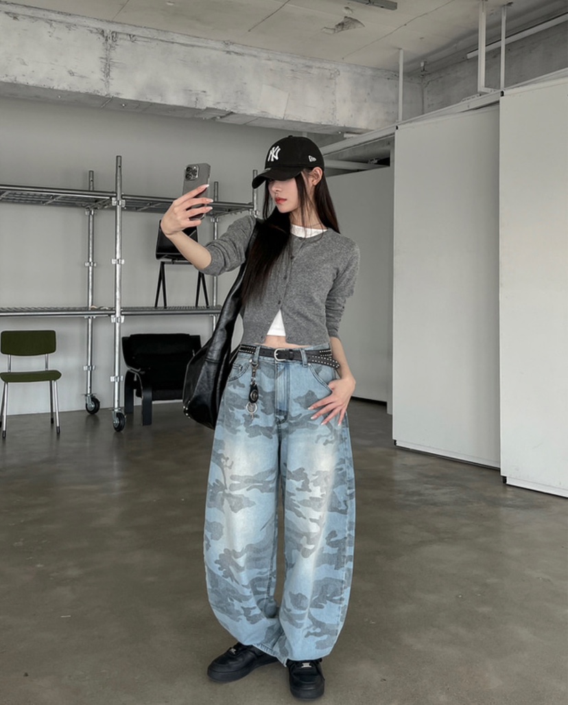 SEEOT直郵韓國代購㊣女裝新品休閑時尚25春夏熱賣牛仔褲迷彩GGD牛仔褲