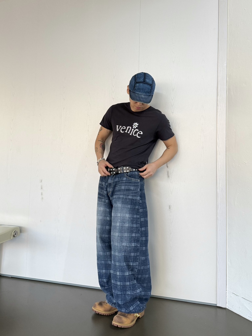 SEEOT韓國直郵㊣女裝新款人氣休閑時尚熱賣牛仔褲不含腰帶格紋GGD牛仔褲
