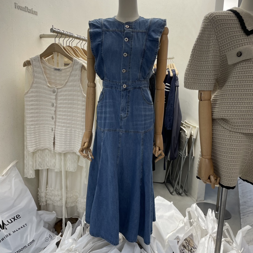 FOUNDATION韓國㊣直郵東大門代購女裝新品25春夏連衣裙不含腰帶FOUNDATION連衣裙