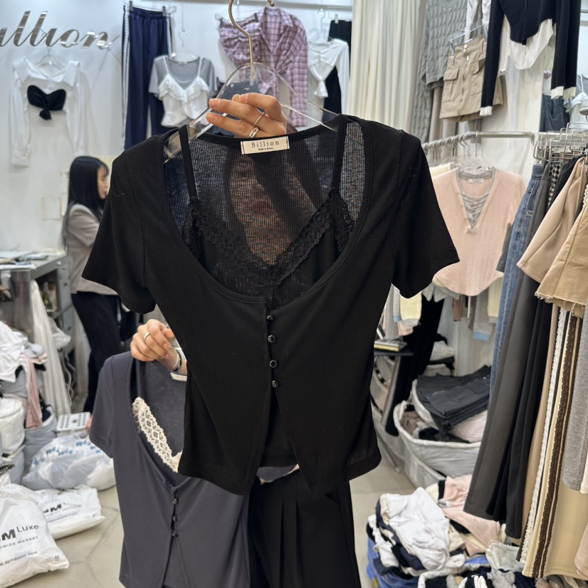 BILLION-L韓國直郵㊣東大門實拍女裝新品時尚熱賣T恤假兩件BILLION-LT恤圖色3
