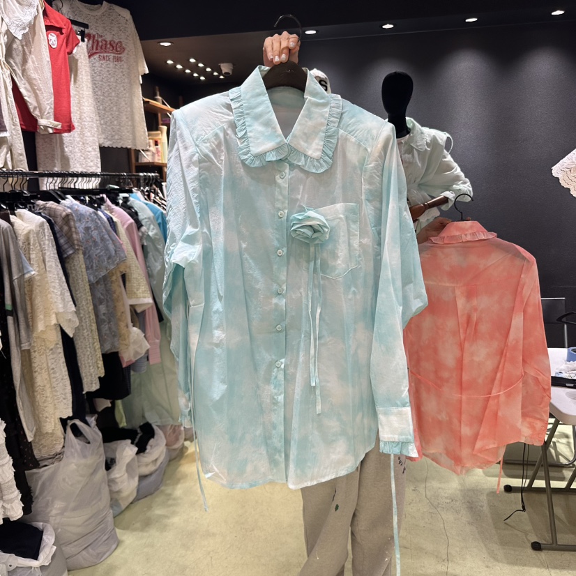 CHAVI直郵韓國代購㊣女裝新品時尚25春夏休閑襯衫蕾絲衫含腰繩CHAVI襯衫/蕾絲衫圖色2