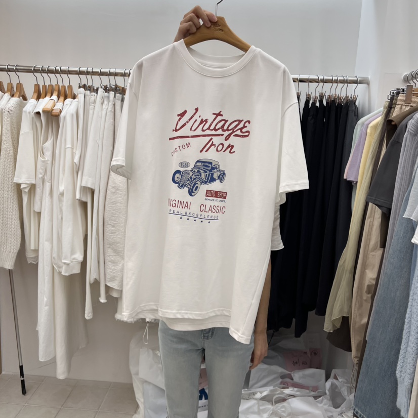 DRESS ROOM韓國直郵㊣東大門實拍女裝新款熱賣推薦T恤復古DRESS ROOMT恤