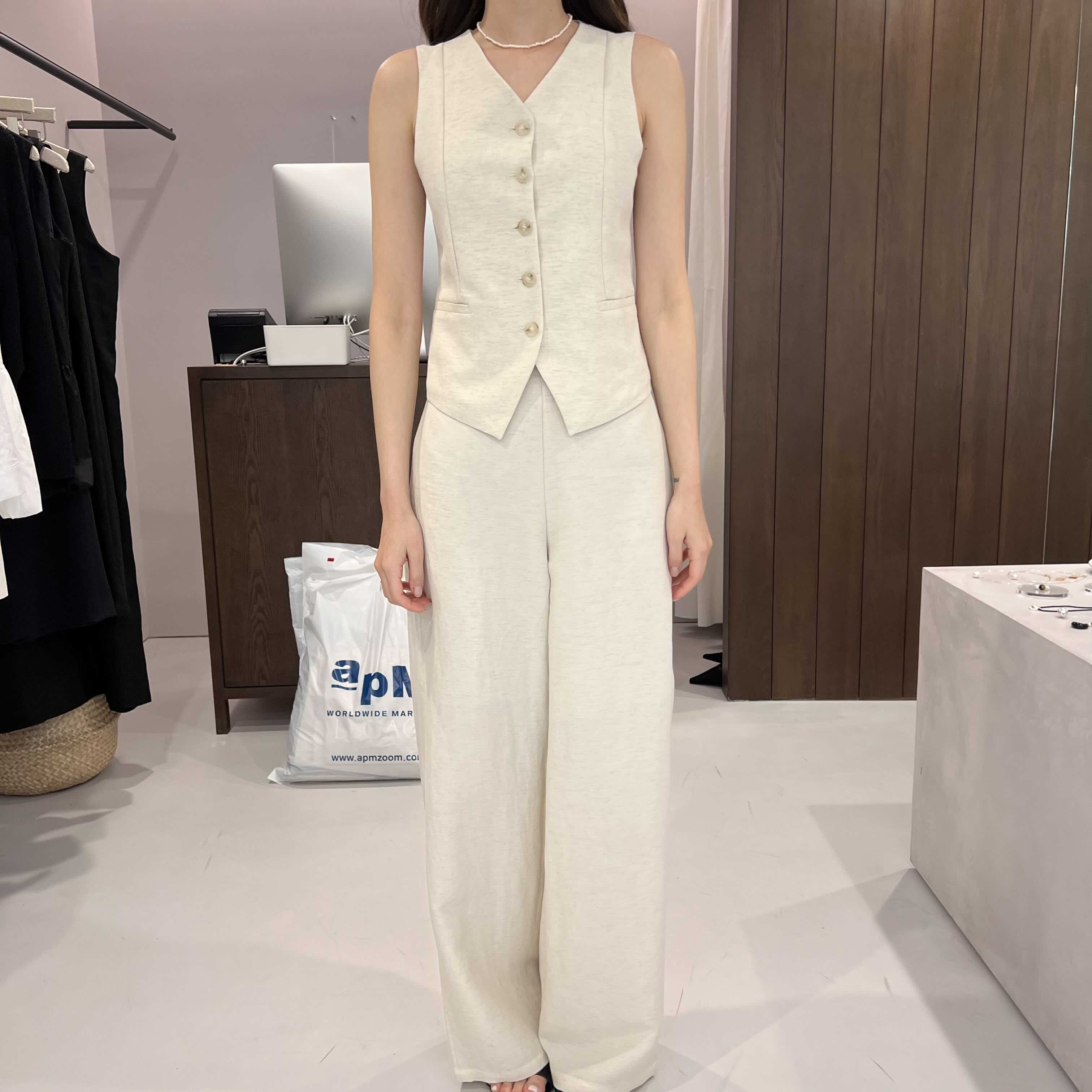 ALATE直郵韓國代購㊣女裝新品熱賣時尚25春夏人氣休閑褲亞麻LEGACY休閑褲