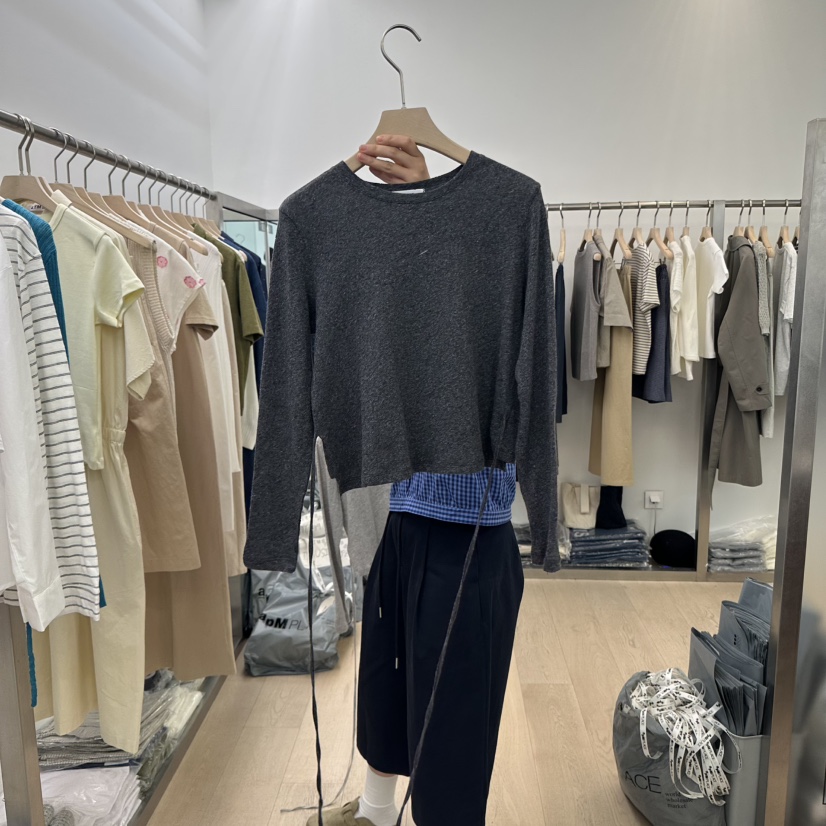 LTMS直郵韓國代購㊣女裝新品時尚熱賣推薦人氣25春夏長袖T恤腰帶LTMS長袖T恤圖色2