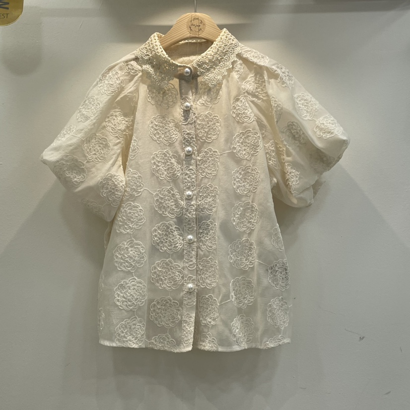 HOJAE韓國直郵㊣東大門實拍女裝新款25春夏襯衫蕾絲衫刺繡透明MID-LEVEL JUMP襯衫/蕾絲衫圖色2
