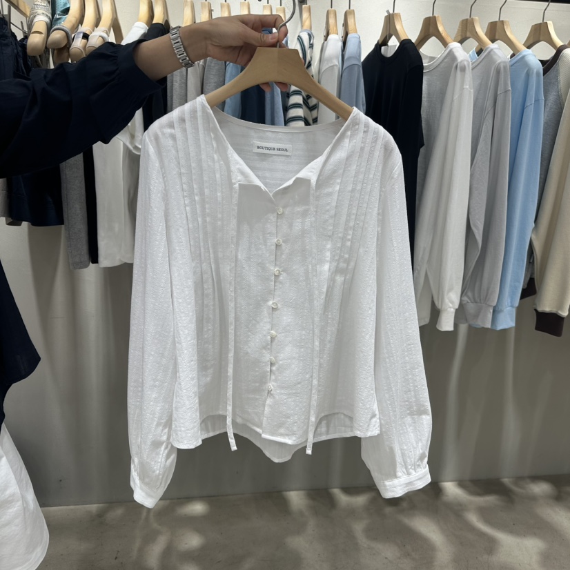 BOUTIQUE SEOUL-P韓國直郵㊣女裝新品25春夏休閑襯衫蕾絲衫But ton/BOUTIQUE SEOUL襯衫/蕾絲衫