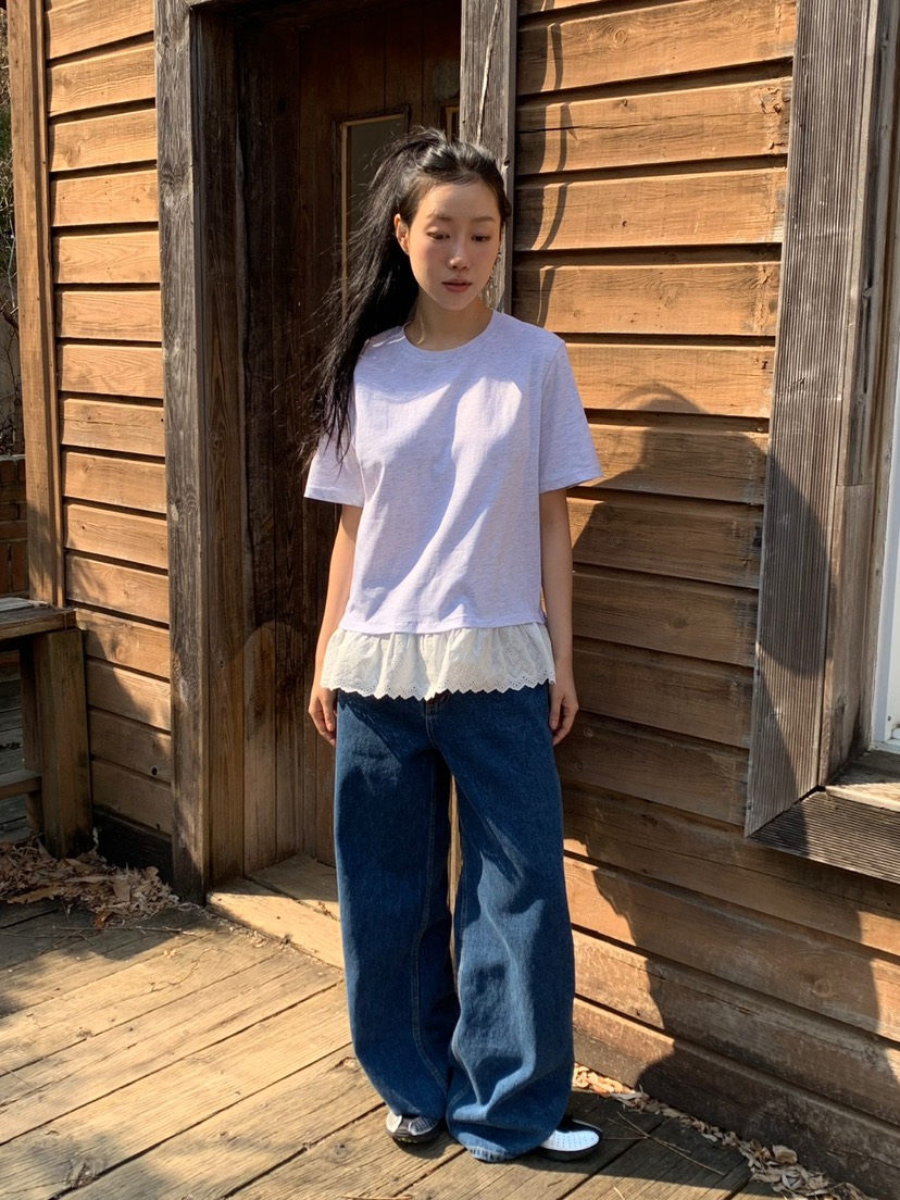 LOVE MY SANTA直郵韓國代購㊣女裝新款25春夏休閑T恤蕾絲Santa/LOVE MY SANTAT恤