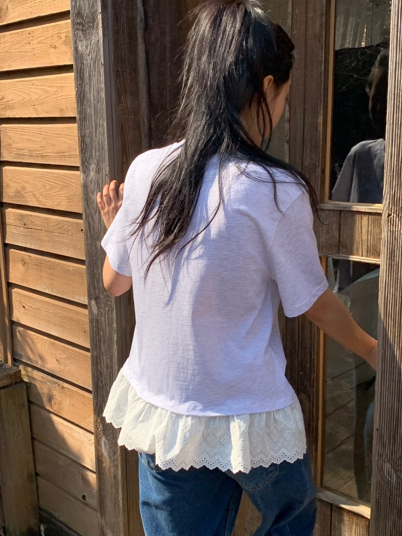 LOVE MY SANTA直郵韓國代購㊣女裝新款25春夏休閑T恤蕾絲Santa/LOVE MY SANTAT恤