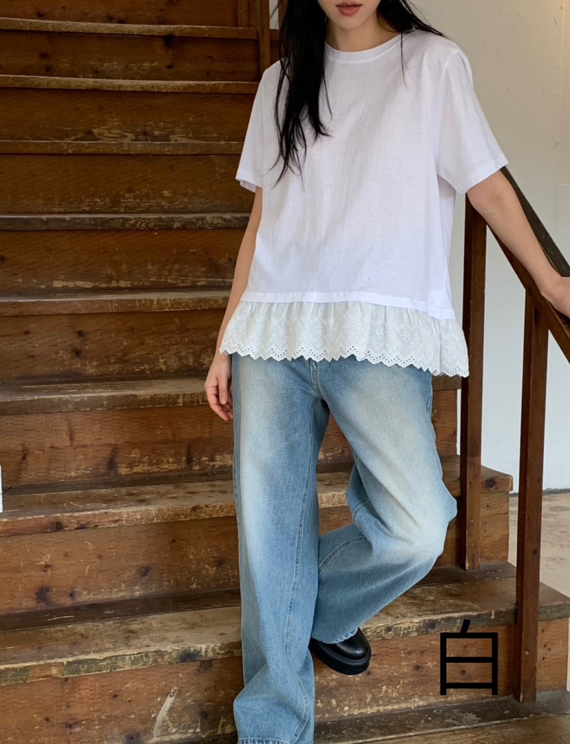 LOVE MY SANTA直郵韓國代購㊣女裝新款25春夏休閑T恤蕾絲Santa/LOVE MY SANTAT恤圖色1