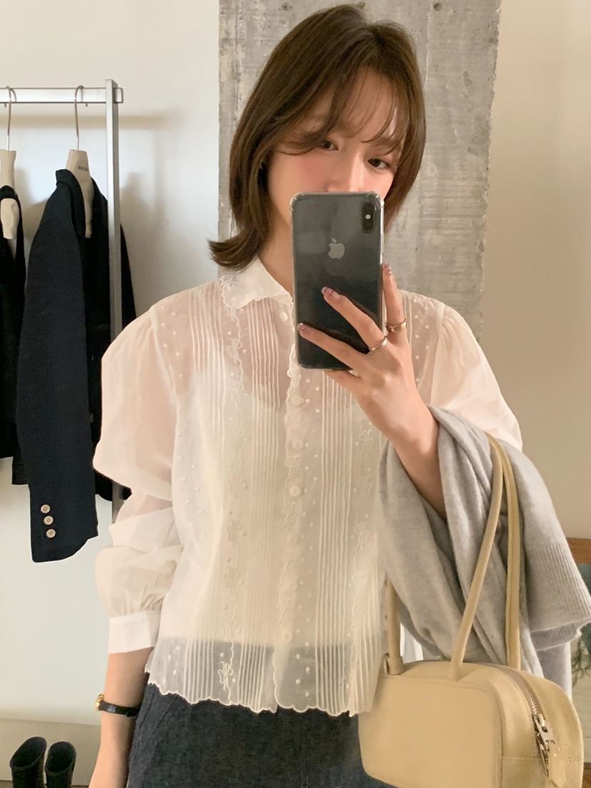 HER韓國㊣直郵東大門代購女裝新款推薦休閑時尚襯衫蕾絲衫蕾絲HER襯衫/蕾絲衫