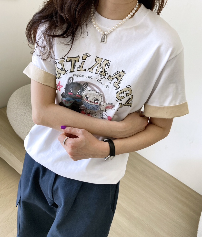 HANNA-A韓國直郵女士新款時尚熱賣25春夏職業真品休閑推薦T恤HANNAT恤