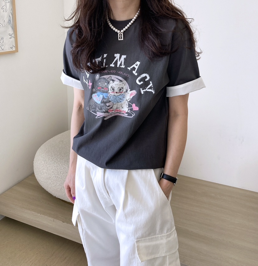 HANNA-A韓國直郵女士新款時尚熱賣25春夏職業真品休閑推薦T恤HANNAT恤