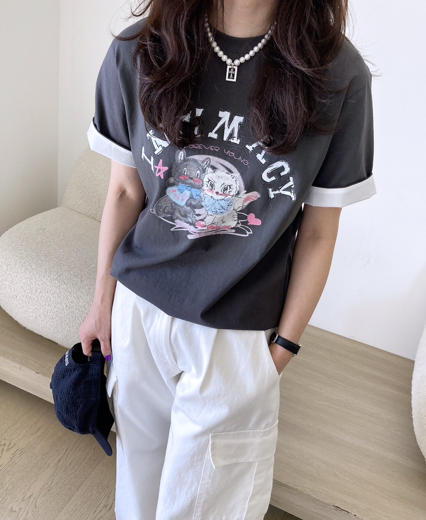 HANNA-A韓國直郵女士新款時尚熱賣25春夏職業真品休閑推薦T恤HANNAT恤