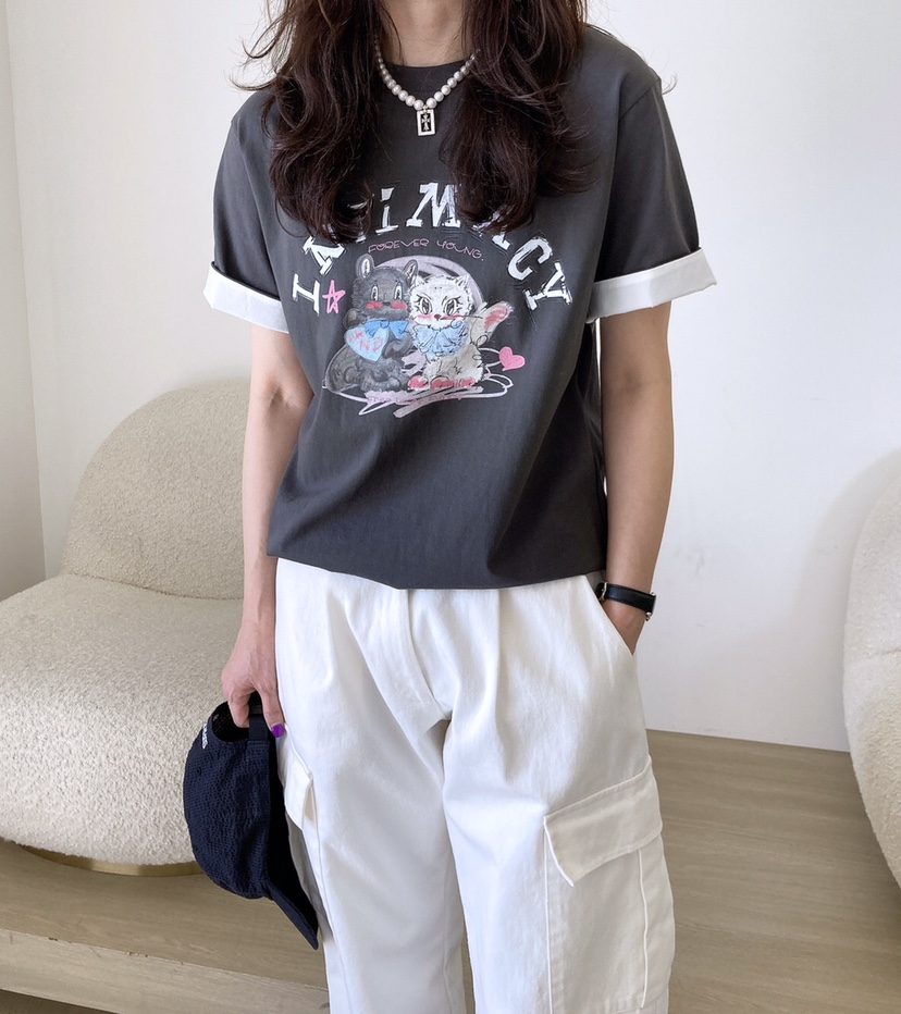 HANNA-A韓國直郵女士新款時尚熱賣25春夏職業真品休閑推薦T恤HANNAT恤