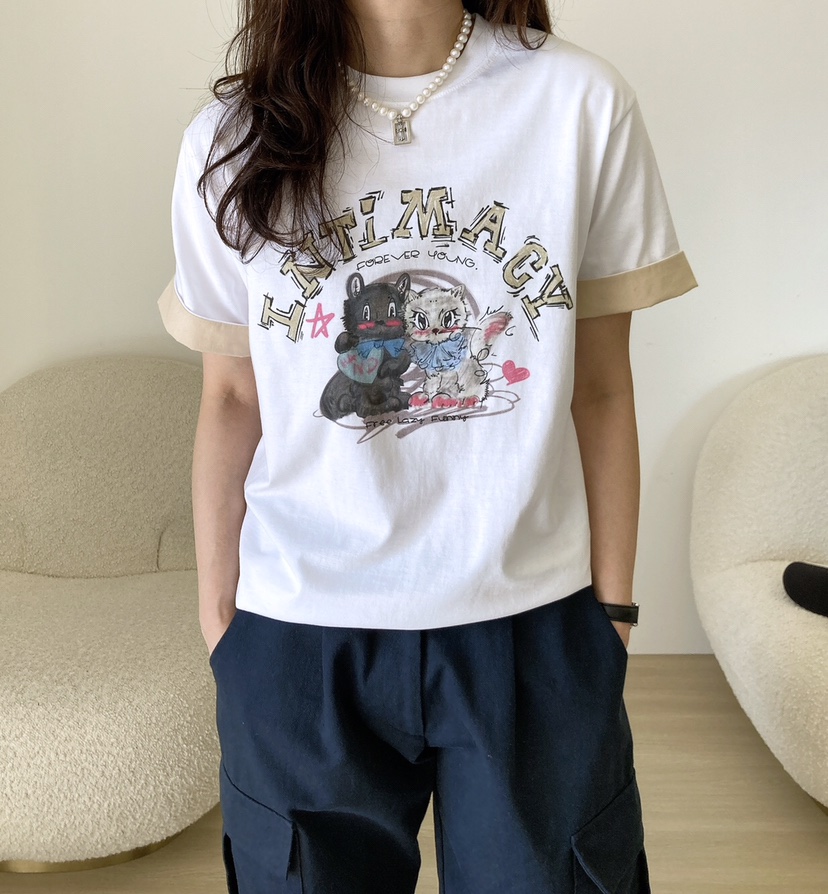 HANNA-A韓國直郵女士新款時尚熱賣25春夏職業真品休閑推薦T恤HANNAT恤圖色2