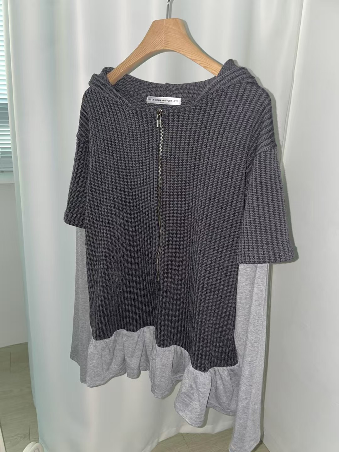 THELACREAM東大門代購女士新款熱賣25春夏職業衛衣荷葉邊兜帽THELACREAM衛衣