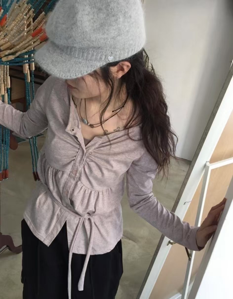 THELACREAM韓國代購女裝新款時尚人氣真品休閑針織衫含脖帶THELACREAM針織衫