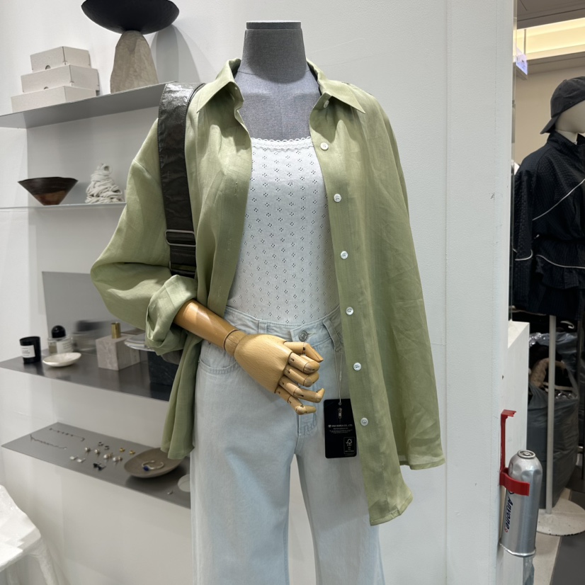 BINUS韓國直郵㊣東大門實拍女裝新品熱賣時尚襯衫蕾絲衫亞麻BINUS襯衫/蕾絲衫