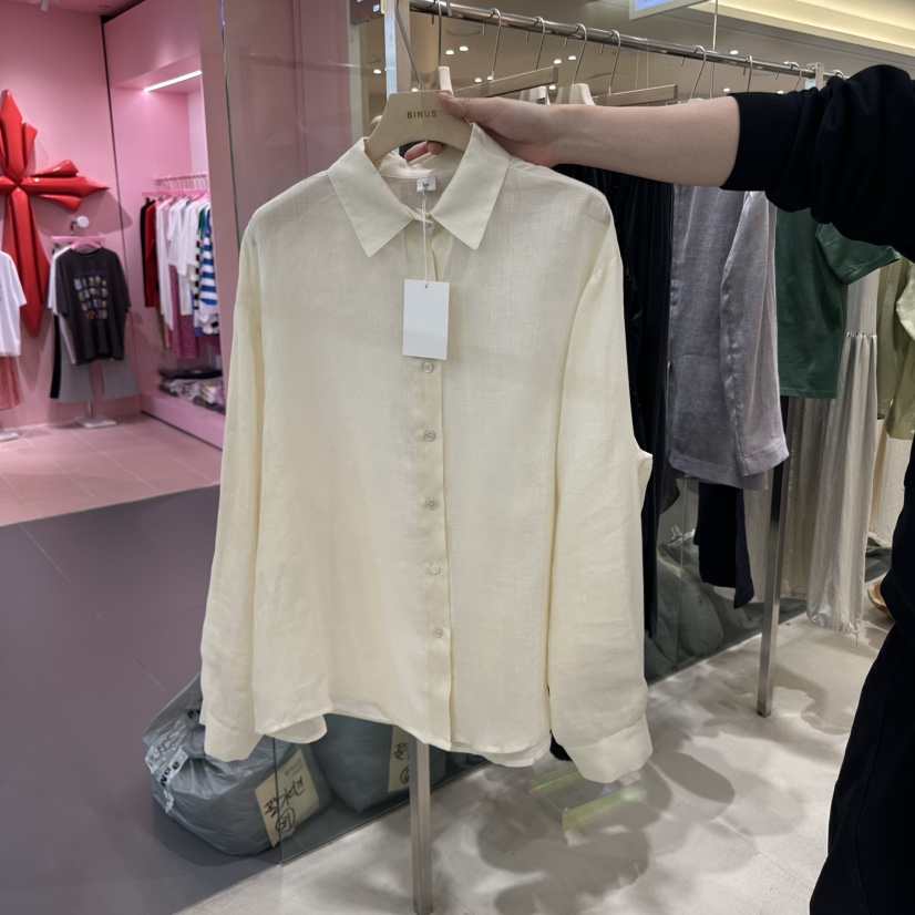 BINUS韓國直郵㊣東大門實拍女裝新品熱賣時尚襯衫蕾絲衫亞麻BINUS襯衫/蕾絲衫圖色2