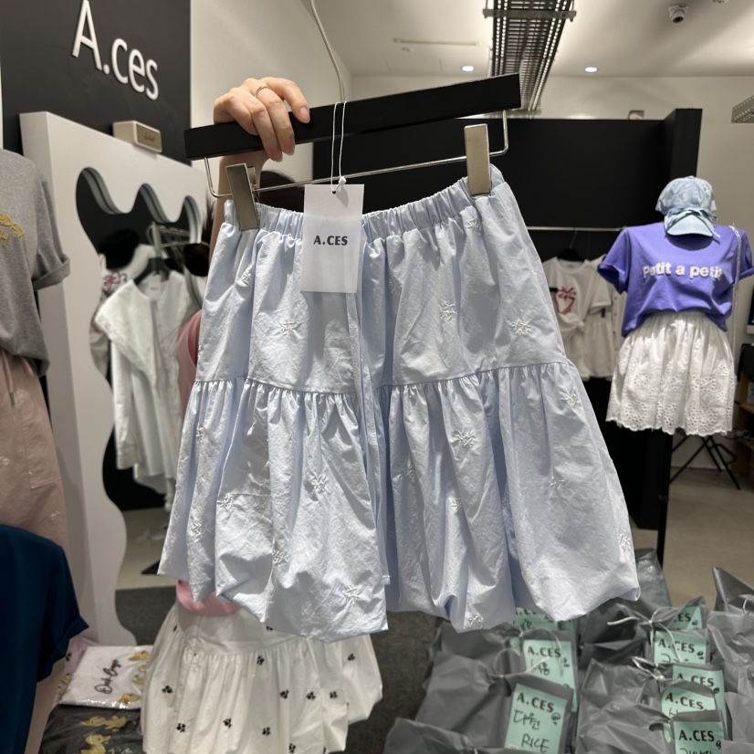 A.CES韓國㊣直郵東大門代購女裝新品時尚25春夏熱賣短裙刺繡A.CES短裙圖色2