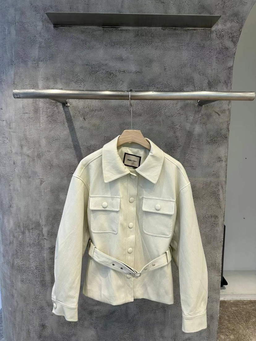 SIMPLE PARK/WMSTORY韓國㊣直郵東大門代購女裝新品推薦皮衣含腰帶SIMPLE PARK/WMSTORY皮衣
