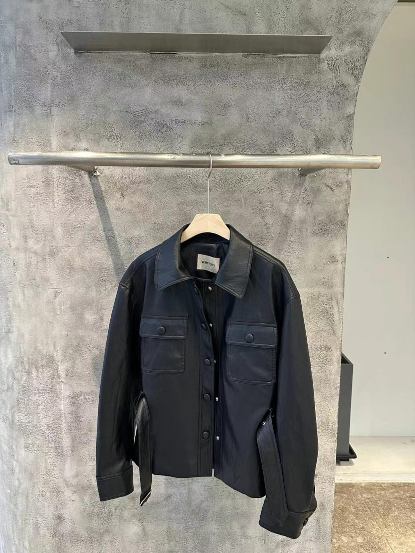 SIMPLE PARK/WMSTORY韓國㊣直郵東大門代購女裝新品推薦皮衣含腰帶SIMPLE PARK/WMSTORY皮衣圖色2