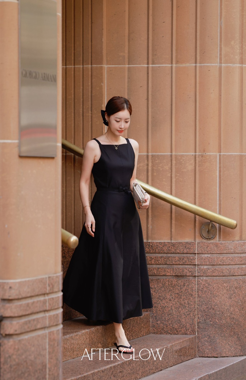 AFTERGLOW韓國㊣直郵東大門代購女裝新品25春夏連衣裙包含腰帶蝴蝶結AFTERGLOW連衣裙圖色2