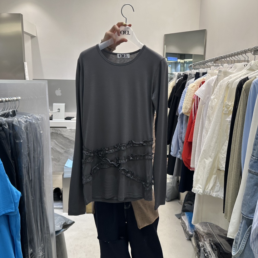 EYEL韓國直郵㊣女裝新品人氣熱賣時尚推薦休閑25春夏長袖T恤天絲EYEL長袖T恤圖色2